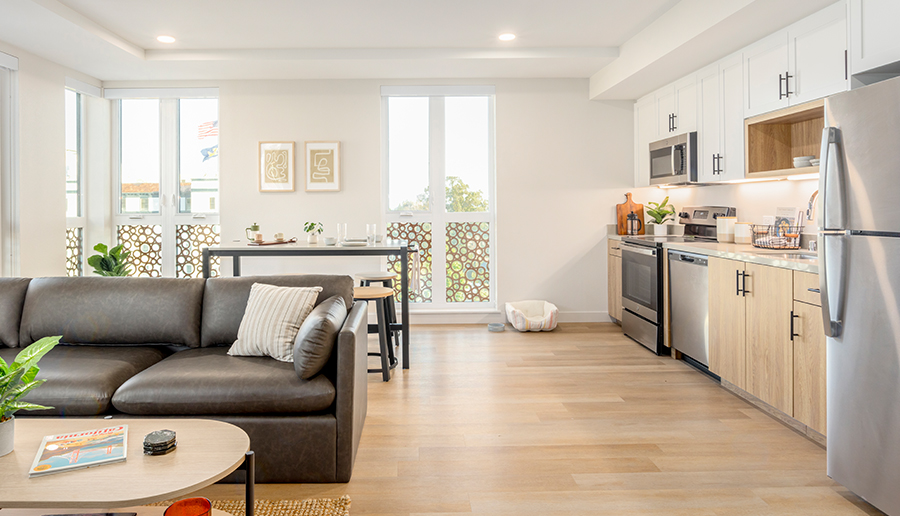 A living room with an open layout