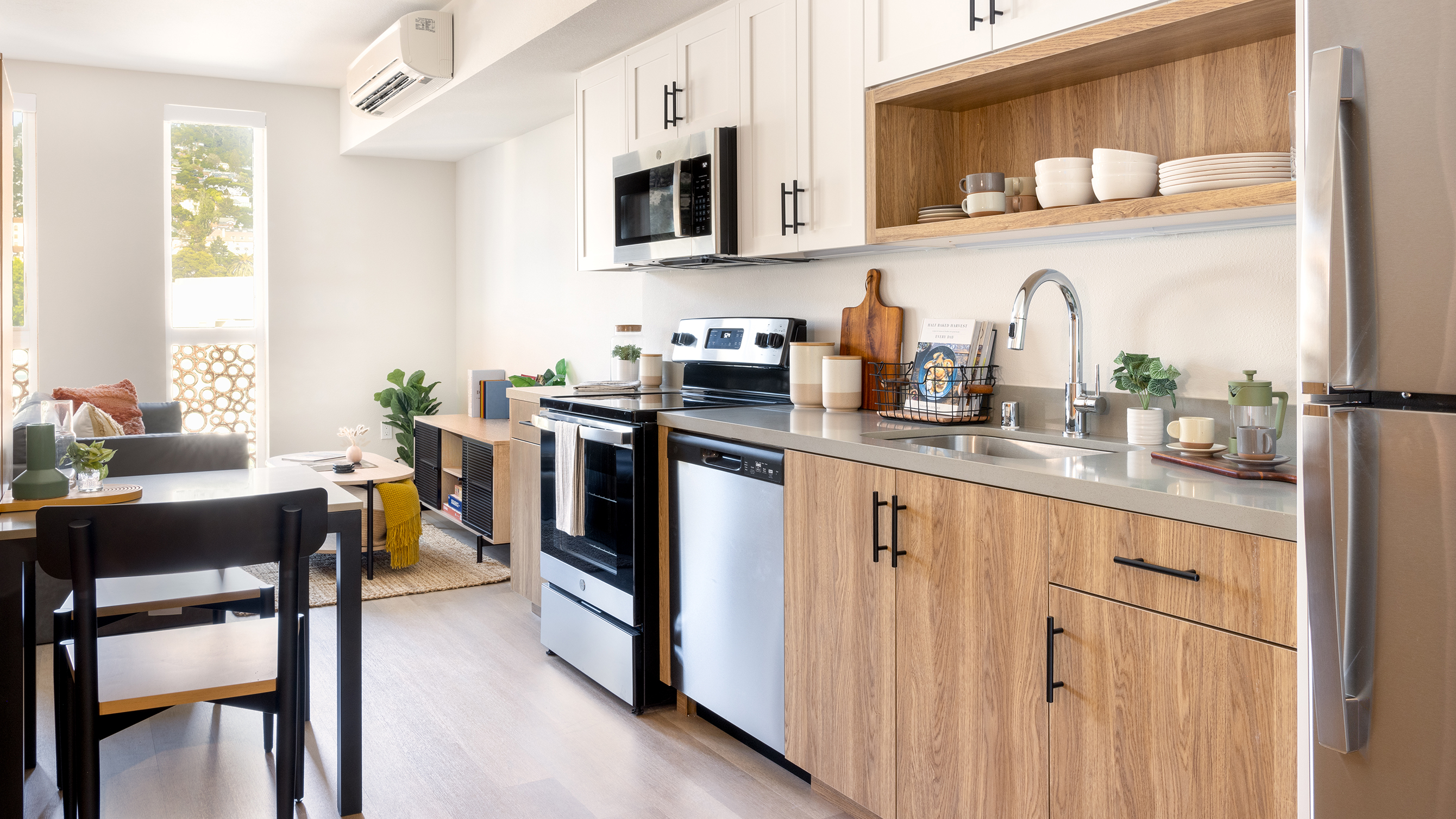 A kitchen with modern appliances